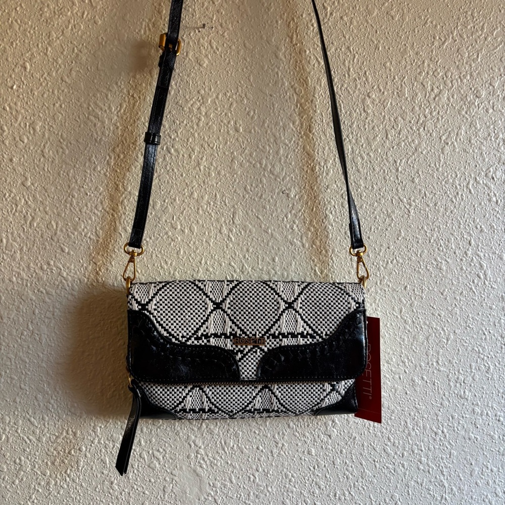 Rosetti Black & White Quilted Print Crossbody with Black Trim - Picture 2 of 13